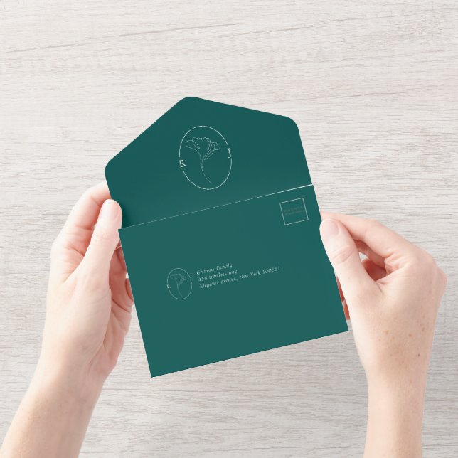 Modern Emerald Monogram  Script Wedding All In One Einladung (Eröffnung)