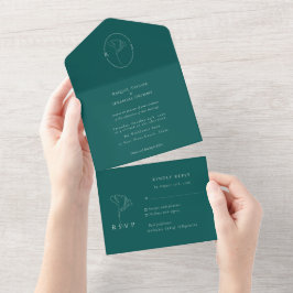 Modern Emerald Monogram  Script Wedding All In One Einladung