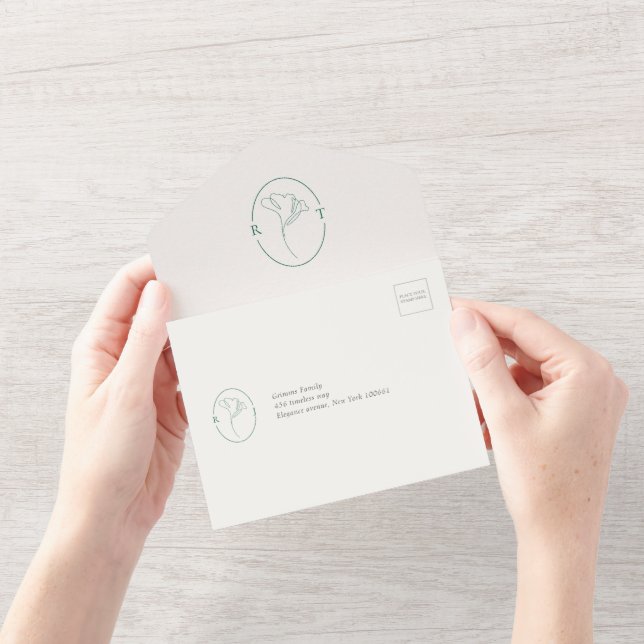 Modern Emerald Monogram  Script Wedding All In One Einladung (Eröffnung)