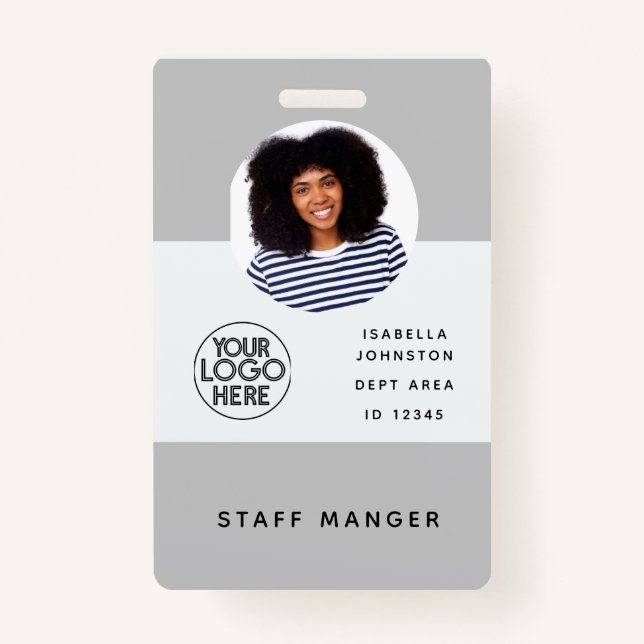 Modern Employee Photo ID Logo | QR Barcode Gray Ausweis (Vorderseite)