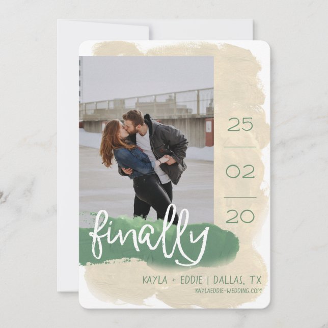 Modern Endlich Aquarell Foto Tan Green Save The Date (Vorderseite)