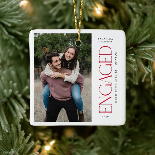 Modern  Engaged Couples Photo Mr & Mrs Keramikornament (Baum)
