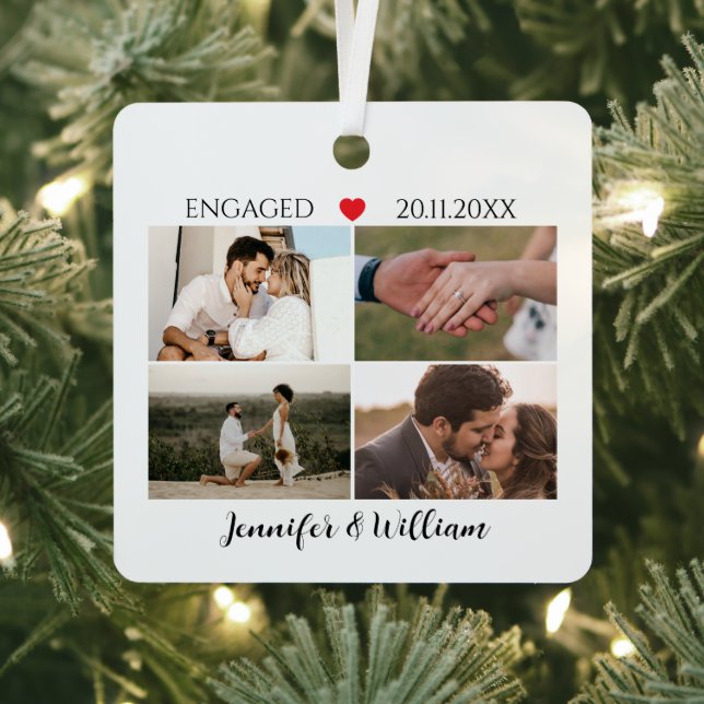 Modern Engagement keepsake Custom Photo Collage  Ornament Aus Metall (InSitu)