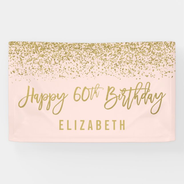 Modern erröten rosa Imitat-GoldGlitzer-60. Banner (Horizontal)