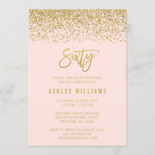 Modern erröten rosa Imitat-GoldGlitzer-60. Einladung