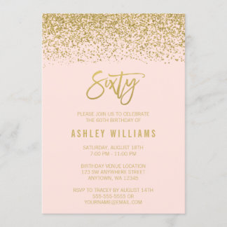 Modern erröten rosa Imitat-GoldGlitzer-60. Einladung