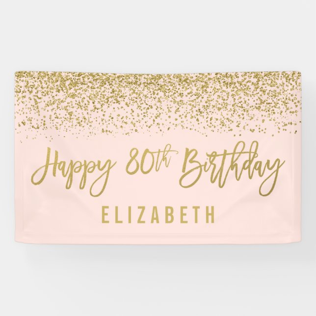 Modern erröten rosa Imitat-GoldGlitzer-80. Banner (Horizontal)