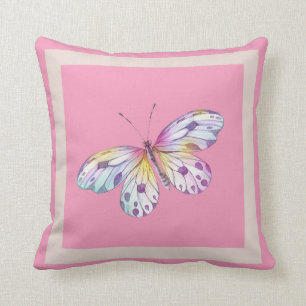 Modern erröten rosa Lavendel-Aquarellschmetterlin Kissen