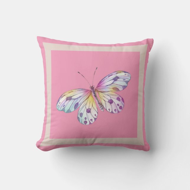 Modern erröten rosa Lavendel-Aquarellschmetterling Kissen (Vorderseite)