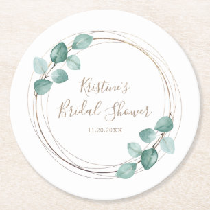 Modern Eucalyptus Watercolor Kaffeekarte Hochzeit Runder Pappuntersetzer