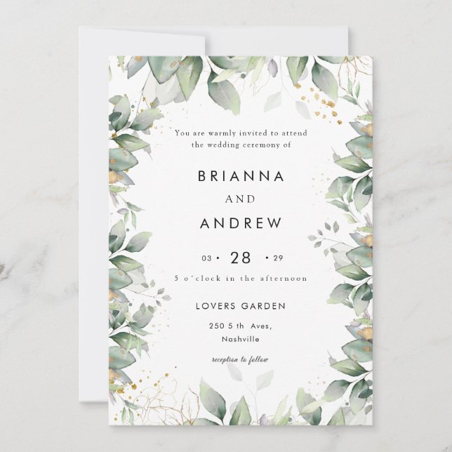 Modern Eucalyptus Wedding Invitation Einladung (Vorderseite)