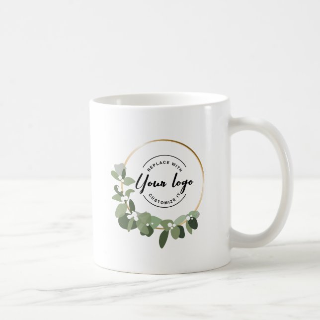 Modern Eucalyptus Wreath Custom Business Logo Kaffeetasse (Rechts)