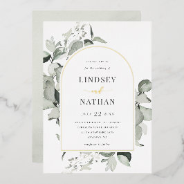 Modern Eukalyptus Arch Wedding Gold Folieneinladung