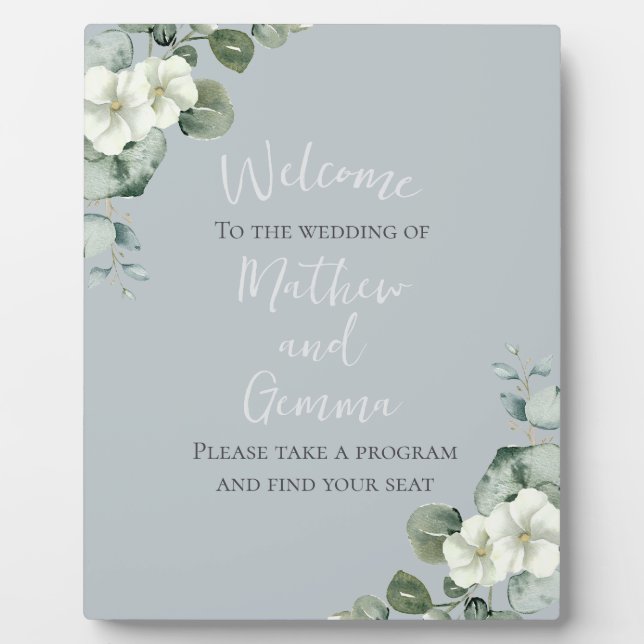 Modern Eukalyptus Design Wedding Sign Fotoplatte (Vorderseite)