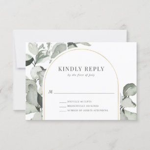 Modern Eukalyptus Gold Arch Wedding RSVP Karte