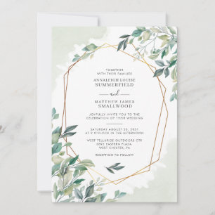 Modern Eukalyptus Greenery Gold Geometric Wedding Einladung