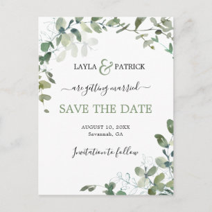 Modern Eukalyptus Greenery Save the Date Postkarte