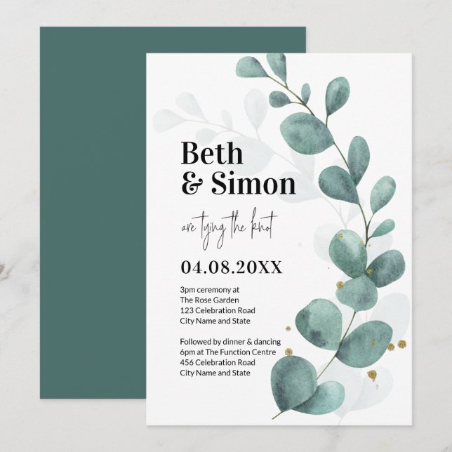 Modern Eukalyptus Greenery Watercolor Wedding Einladung (Vorne/Hinten)