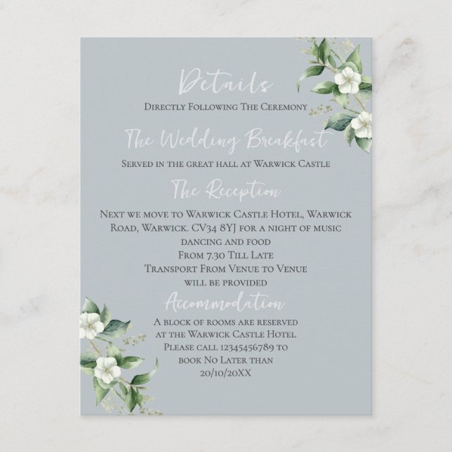 ~Modern Eukalyptus Wedding Details Begleitkarte (Vorderseite)