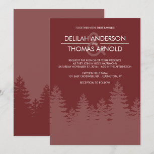 Modern Evergreen Trees Burgund Winterhochzeit Einladung