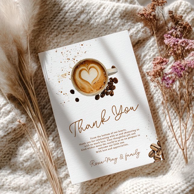 Modern Fall Coffee Baby wird Baby-Dusche Dankeskarte (Modern Fall Coffee Baby is Brewing Baby Shower Thank You Card)