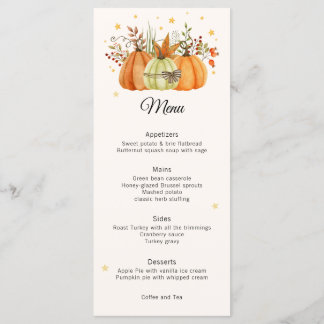 Modern Fall Pumpkins Erntedank Menu Menükarte