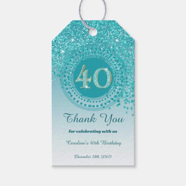 Modern Falling Aquamarin Blue Glitzer 40. Geburtst Geschenkanhänger (Vorderseite)