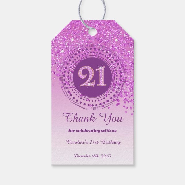 Modern Falling Pink Glitter 21st Birthday Geschenkanhänger (Vorderseite)
