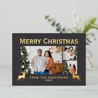 Modern Family 3 Photo Collage Elegant Christmas Folien Feiertagskarte