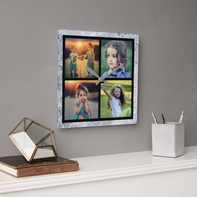 Modern Family 4 photos photo collage stone Quadratische Wanduhr (Büro)
