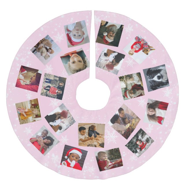 Modern Family Foto Collage Snowflake Weihnachten B Polyester Weihnachtsbaumdecke (Vorderseite)