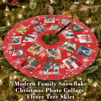 Modern Family Foto Collage Snowflake Weihnachten B Polyester Weihnachtsbaumdecke