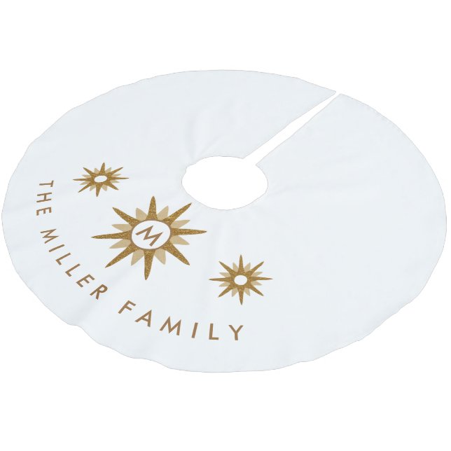 Modern Family Monogram Name Gold Sternexplosion De Polyester Weihnachtsbaumdecke (Schrägansicht)