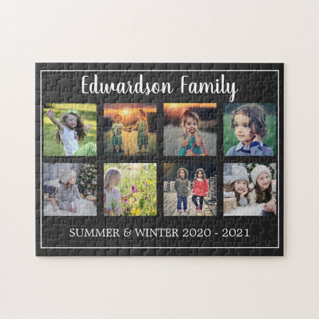 Modern family photo collage monogrammed 8 photos (Horizontal)