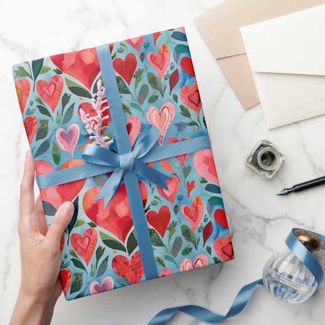 Modern farbenfroh - Happy Valentine Hearts Geschenkpapier (Schenken)