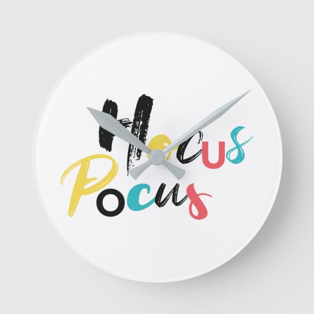 Modern, farbenfroh, lustig, cool, trendig Hocus Po Runde Wanduhr (Vorderseite)