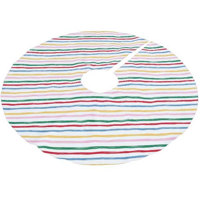 Modern farbenfrohe helle Weihnachtsstreifen Polyester Weihnachtsbaumdecke (Schrägansicht)