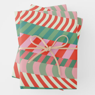 Modern farbenfrohe rote rosa geometrische Streifen Geschenkpapier Set