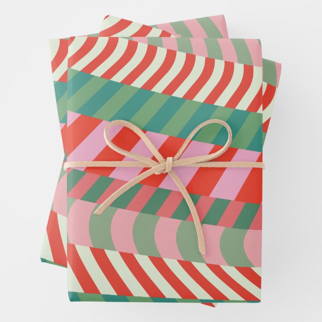 Modern farbenfrohe rote rosa geometrische Streifen Geschenkpapier Set (Beispiel)