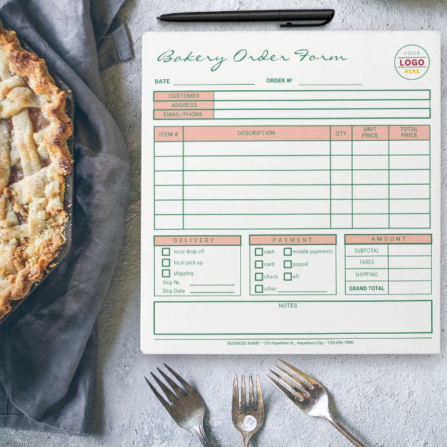 Modern farbige Bakery Peach Order Form Notepad Notizblock (Von Creator hochgeladen)