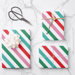 Modern farbige Streifen Weihnachten Geschenkpapier Set