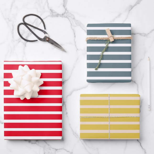 Modern farbige Streifen Weihnachten Geschenkpapier Set (Vorderseite)