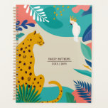 Modern farbiger Jungle Leopard Name Planer<br><div class="desc">Dieses moderne, stilvolle Planerheft verfügt über handgezeichnete Leoparden und Vogel ( Cockatiel ), Dschungel-Blätter und zufällige, künstlerische Formen. Auf der Rückseite des Buches befindet sich ein koordinierendes Muster tropischer Blätter. Die Farbgebung besteht aus hellbraun, aqua / aquamarin, blau, korallen, weiß, grün, rosa und goldgelb. Ideal für Zurück zur Schule, Hausschule...</div>