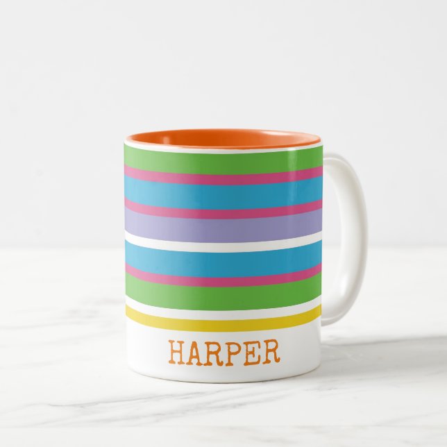 Modern farbiger Streifen NAME Preppy Fun Angesagt Zweifarbige Tasse (VorderseiteRechts)