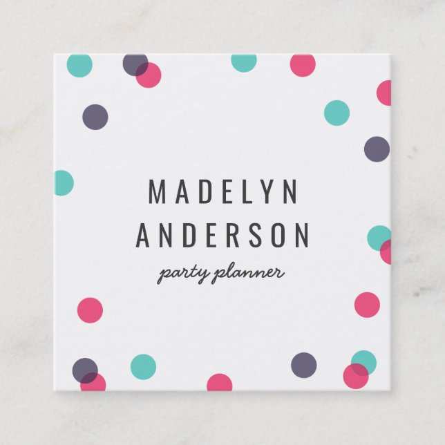 Modern farbiges Indigopink Aquamarin Confetti Quadratische Visitenkarte (Vorderseite)