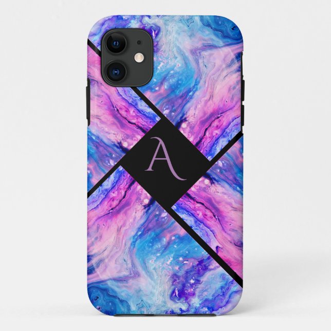 Modern farbiges Marmormonogramm Case-Mate iPhone Hülle (Rückseite)