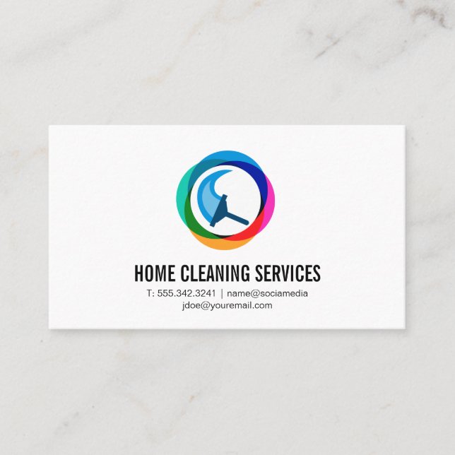 Modern farbiges Squeegee-Logo | Reinigungsmaid Visitenkarte (Vorderseite)