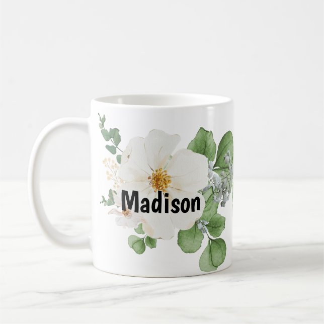 Modern farmhouse personalize custom Floral Mug Kaffeetasse (Links)