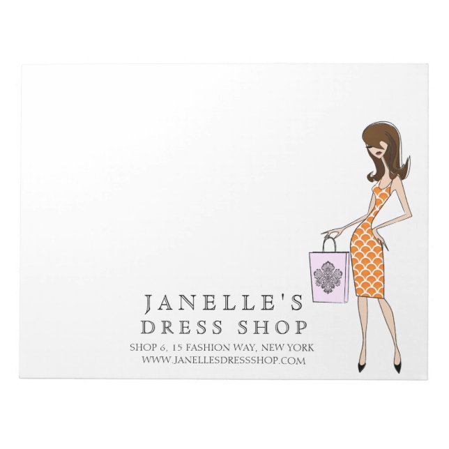 Modern Fashion Girl Damask Business Pad Notizblock (Vorderseite)