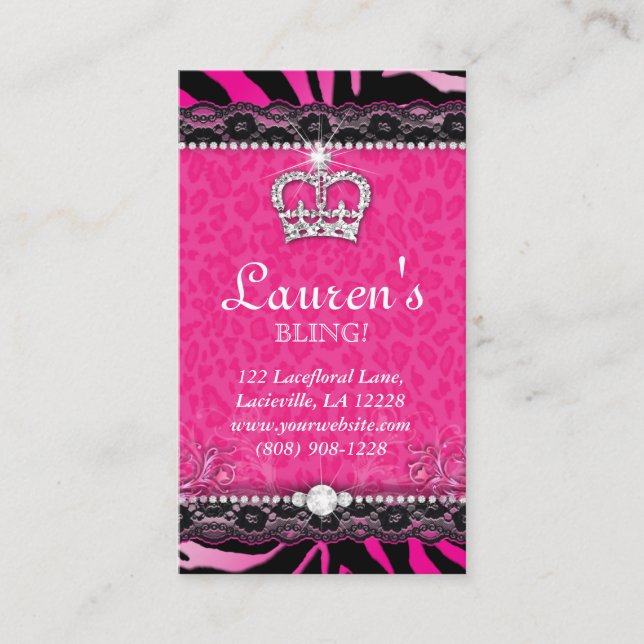 Modern Fashion Lace Pink Crown Tiara Visitenkarte (Vorderseite)